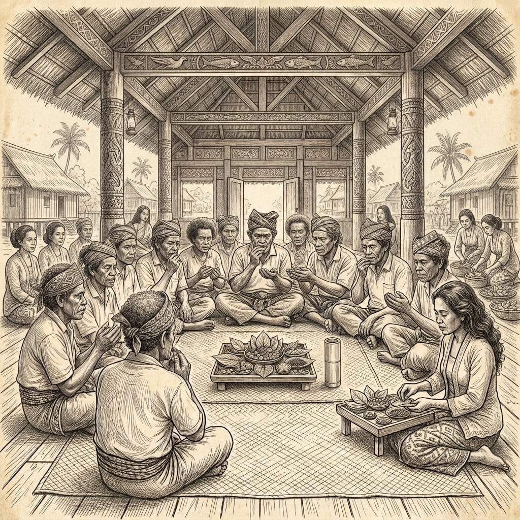 Ilustrasi suasana ritual adat Pela Gandong dan Pela Tampa Siri
